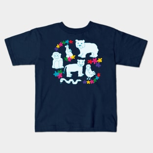 Blue animals lineart pattern Kids T-Shirt